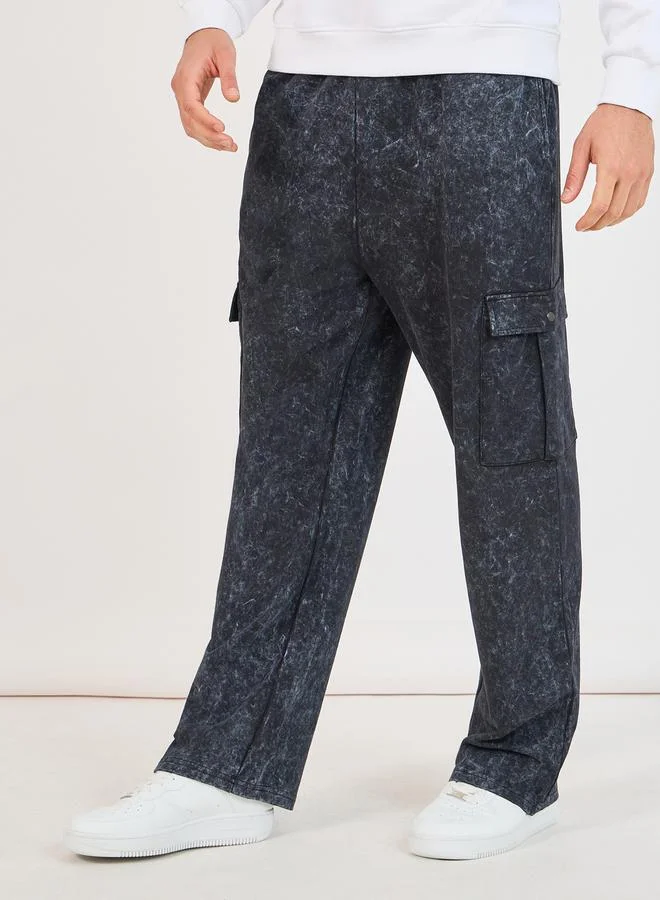 Styli Acid Wash Cargo Pocket Oversized Open Hem Joggers
