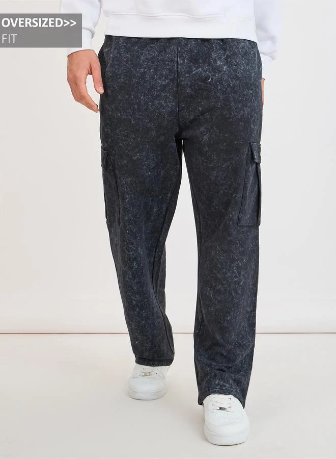 Acid Wash Cargo Pocket Oversized Open Hem Joggers