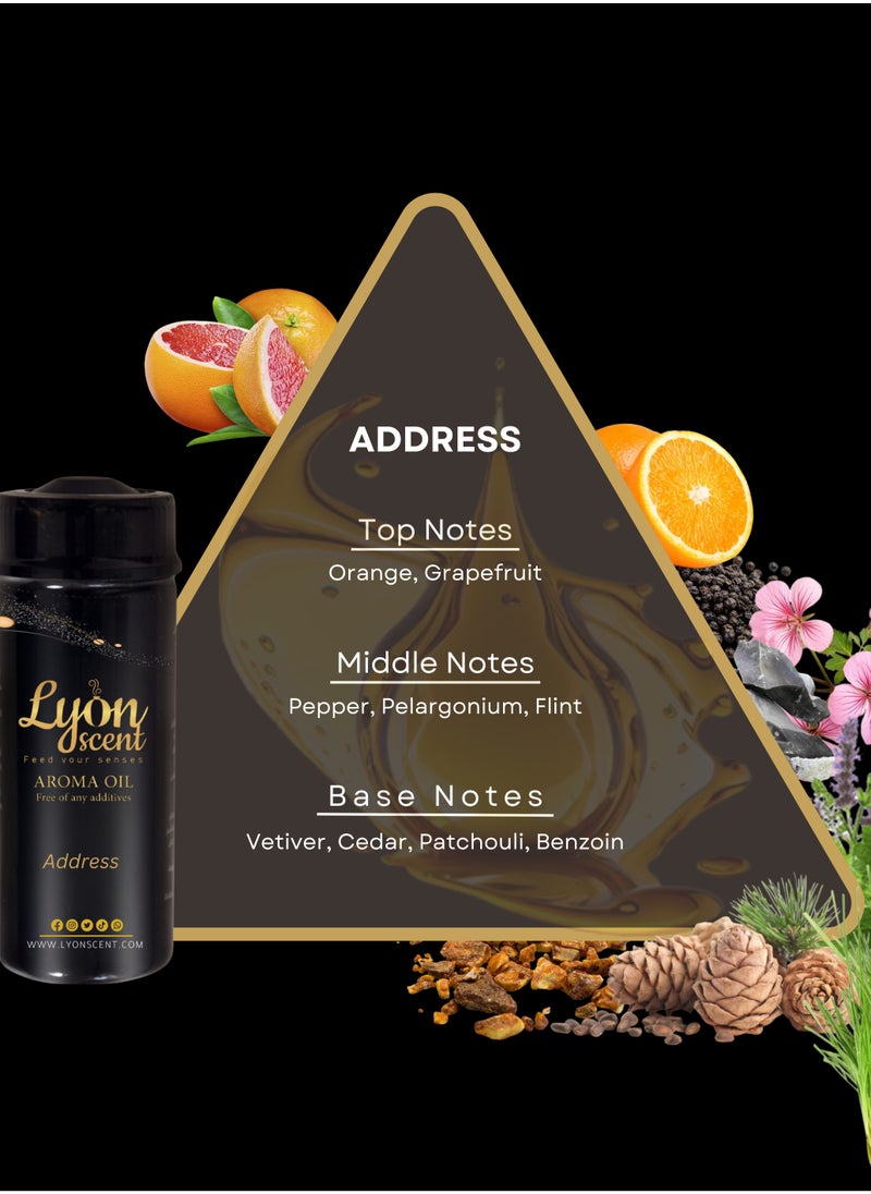 LYON SCENT - Lyon Scent Aroma Oil, 100% Pure Oil, Perfume for Air Freshener, Diffuser Aroma, Fragrance Oil, Air Freshener Oil refill, Essential Scented Oil, Luxurious Scent (ADDRESS) - Image 1