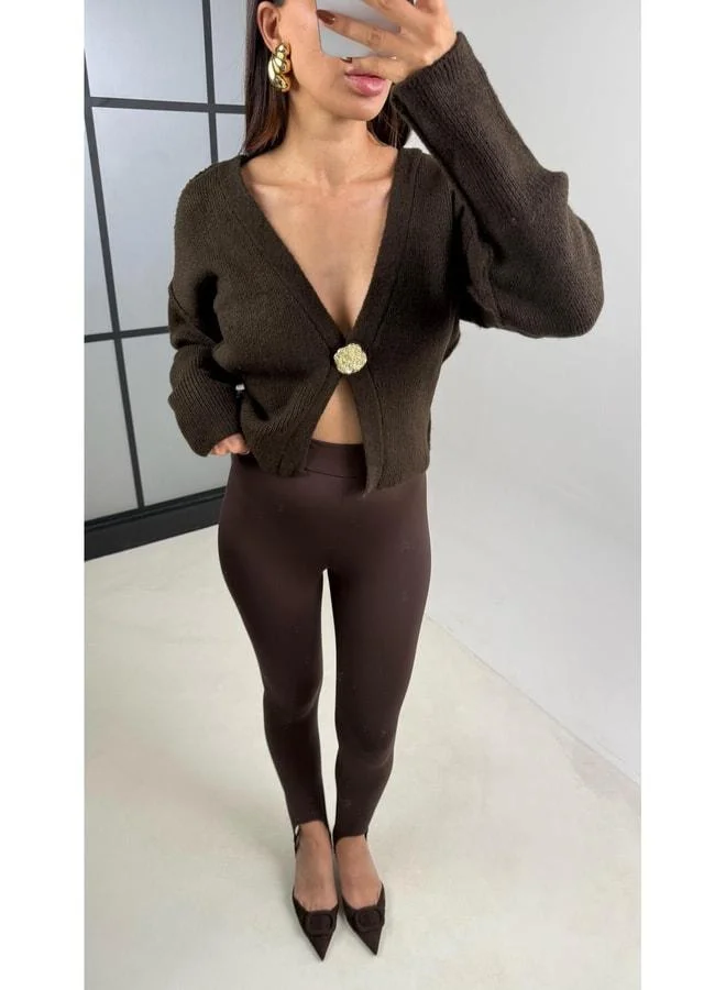 Gaus  Bitter Coffee Soft-Textured Fuzo Leggings with Heel Pass-Through GAUS-00215. for Women | Best Price UAE