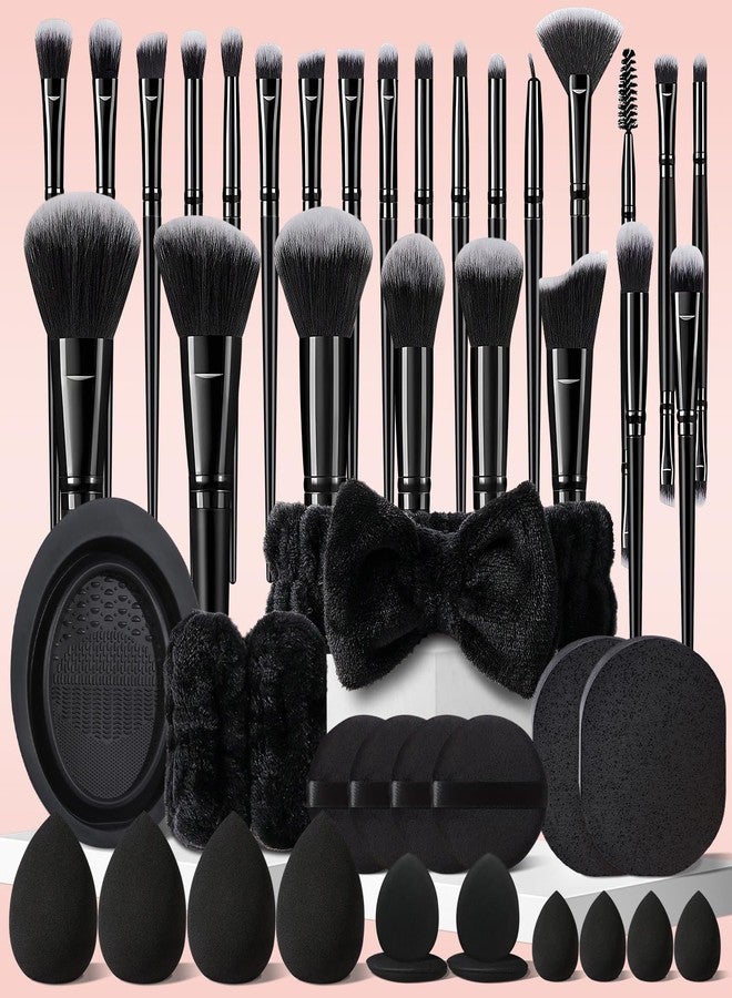 HGHDBT 47Pcs Black Makeup Brushes Set Professional Premium Synthetic for Blush Foundation Eye Shadow Concealer Powder Eye & Face Make up Brush Kit with Beauty Blender Sponge Set Tools - Image 1