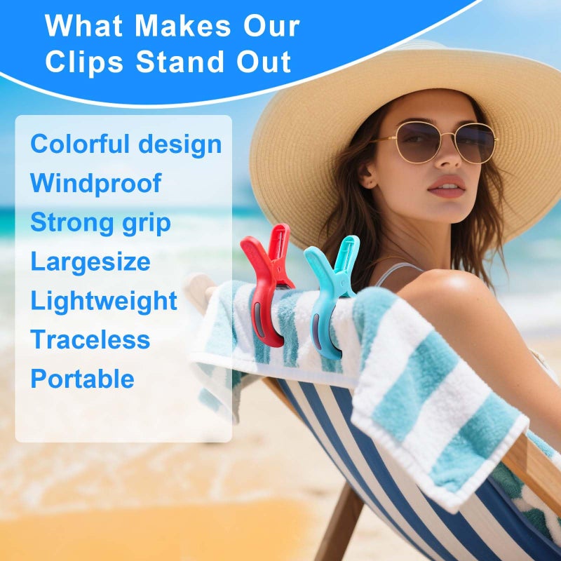 KEYBOO Large Beach Towel Clips for Beach Chair, Heavy-Duty Plastic Clothes Pins, Towel Clips for Beach Chairs Cruise-Keep Your Towel from Blowing Away, Vacation Beach Must Have Beach Chair Clips - Image 4