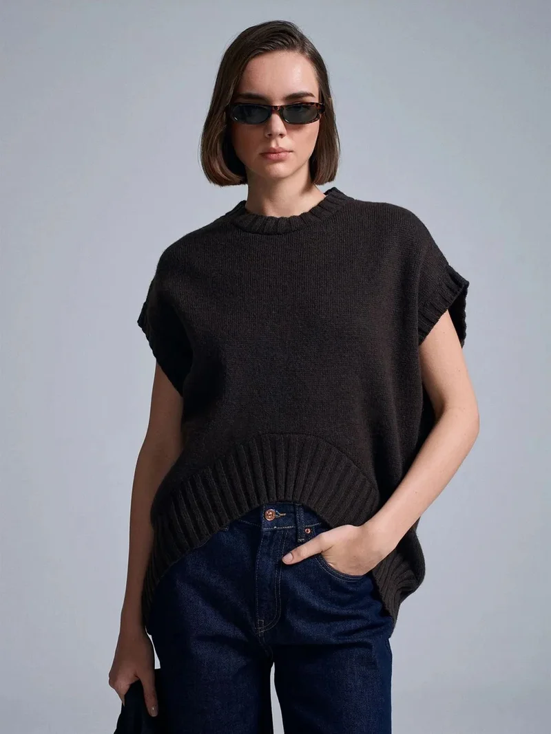 ديلفين Dilvin Oversized Ribbed Knit Sweater Vest