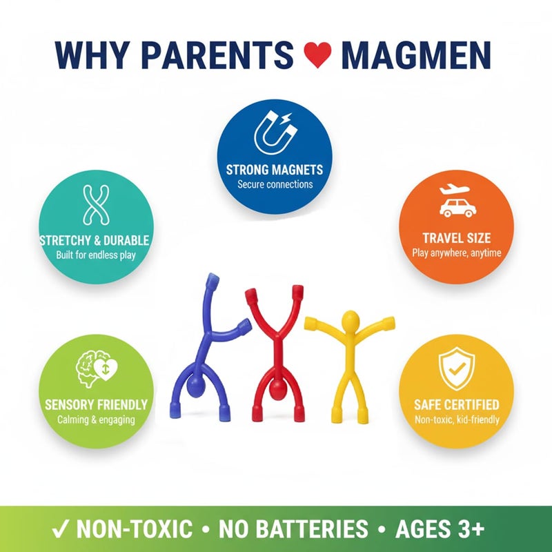 MAGMEN Classic Magnetic Toy Figures 10-Pack | Solid Colors | Premium Gift for Kids Ages 3-8 | Safe Neodymium Magnets | BPA-Free | Screen-Free STEM Fidget Toy for Travel, Desk & Classroom - Image 2