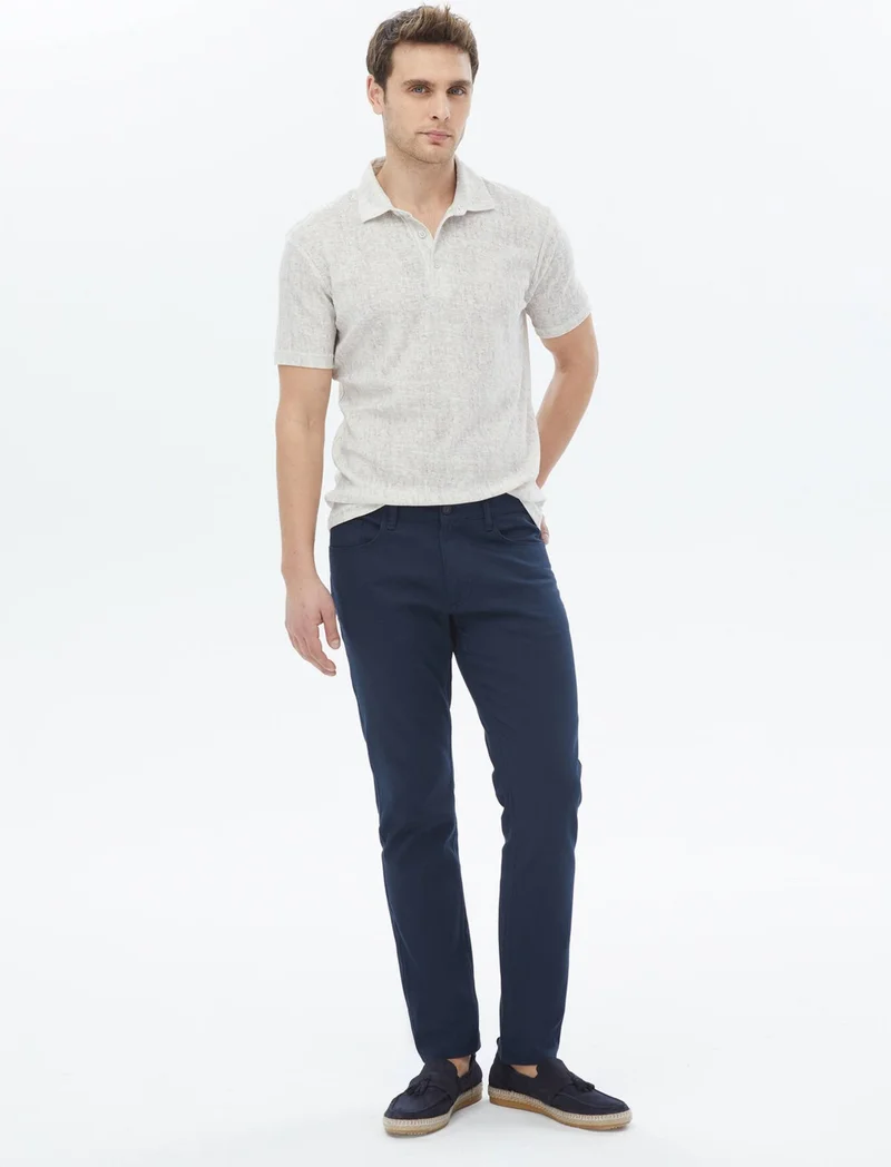 Kip Beige Printed Polo Collar Cotton Blend T-Shirt