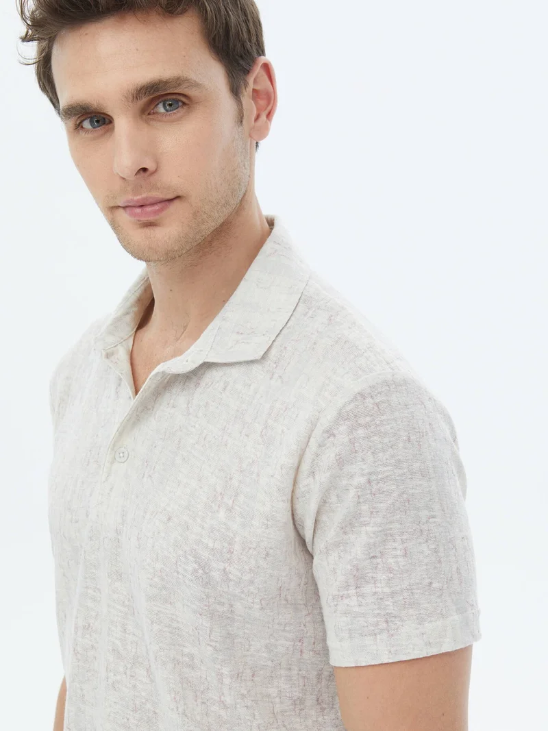 Kip Beige Printed Polo Collar Cotton Blend T-Shirt