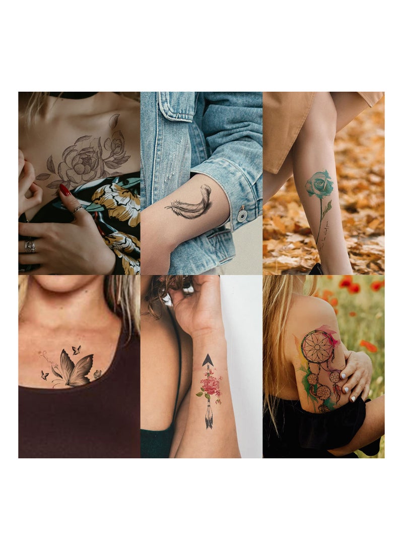 SOLARAE 50 Sheets Waterproof Floral Butterfly Temporary Tattoo Stickers for Women - Arm, Neck, and Face Designs - Stylish and Fun Temporary Tattoos Set - Image 4