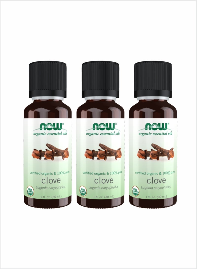 NOW Clove Essential Oil - Pure Organic Warmth, 30ml (Pack of 3)