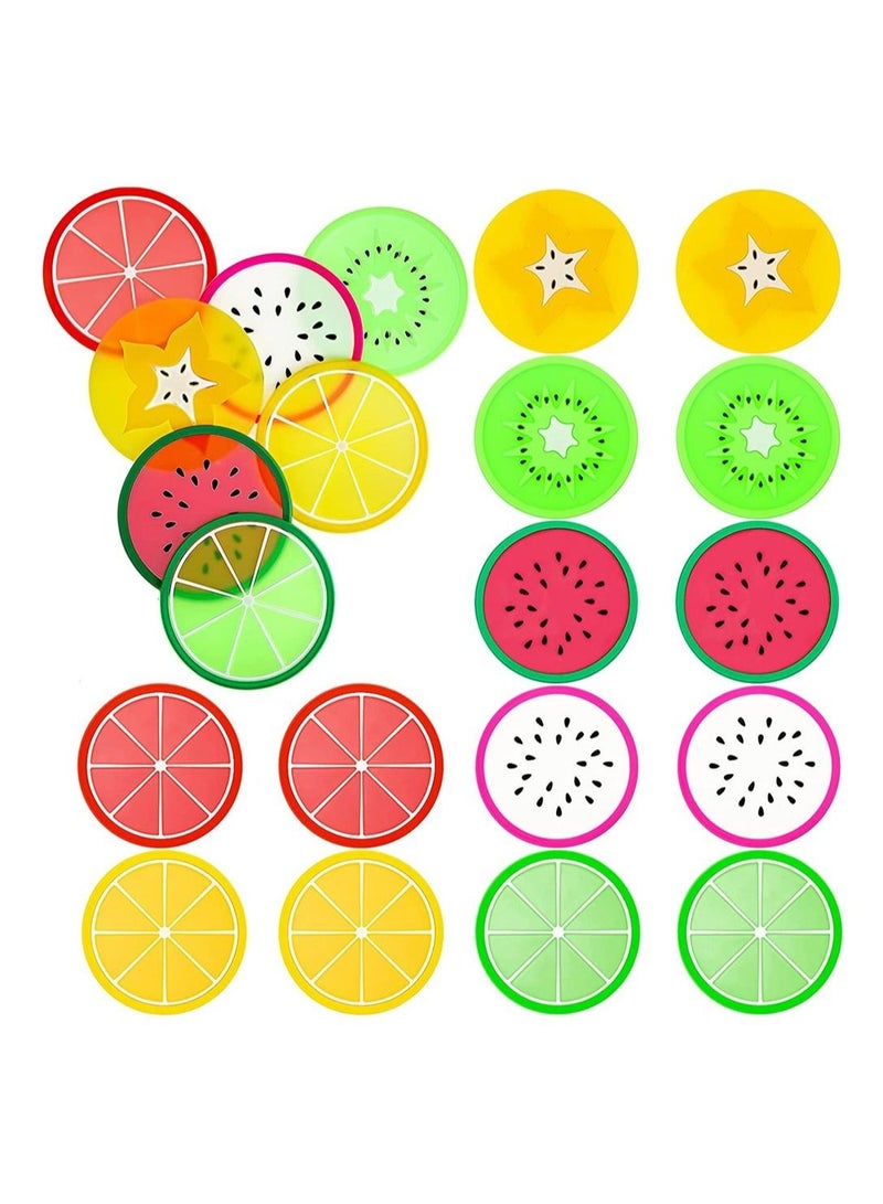 Captaintech 21 Pcs Fruit Coasters Cute Non-Slip Coasters Insulated Color Coasters Funny Sliced Silicone Coasters for Drinks Prevent Furniture and Tabletops - Image 1