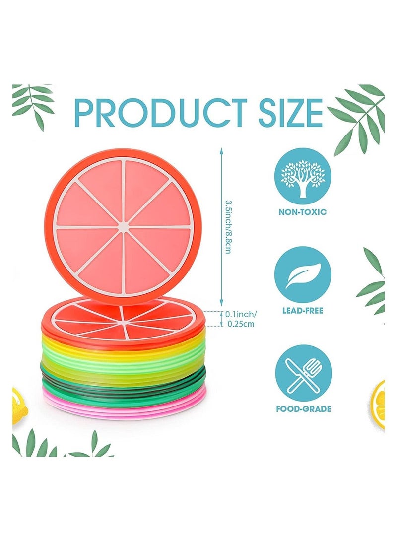 Captaintech 21 Pcs Fruit Coasters Cute Non-Slip Coasters Insulated Color Coasters Funny Sliced Silicone Coasters for Drinks Prevent Furniture and Tabletops - Image 2