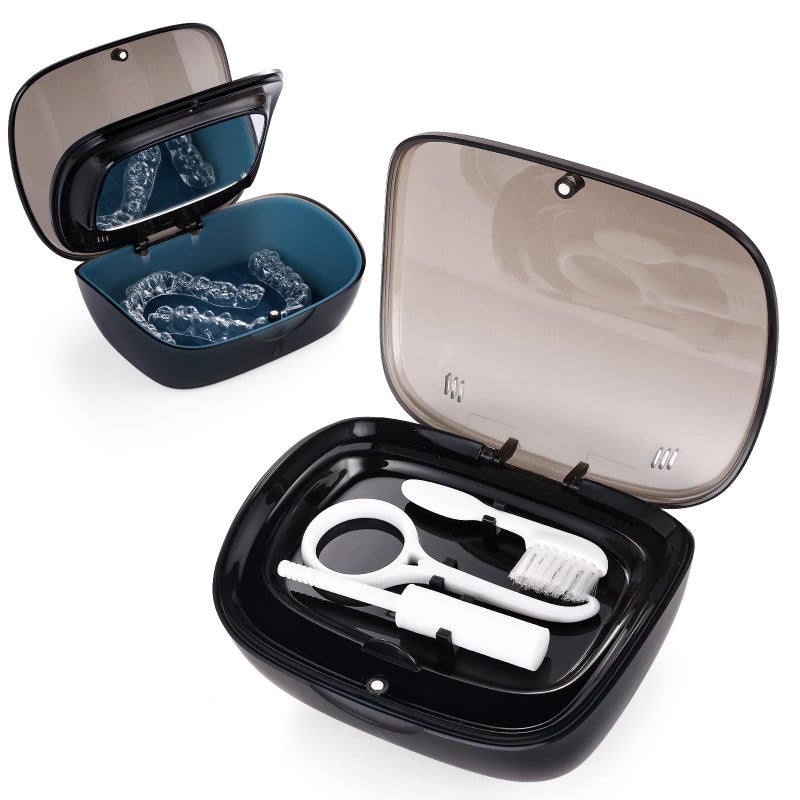 LONGMON Double Layer Aligner Case Retainer Case With Mirror, Retainer Holder With Remover Tool And Cleaning Brush With Vent Holes Compatible With Aligner Case, Retainer Case,Orthodontic Supplies Case - Image 1