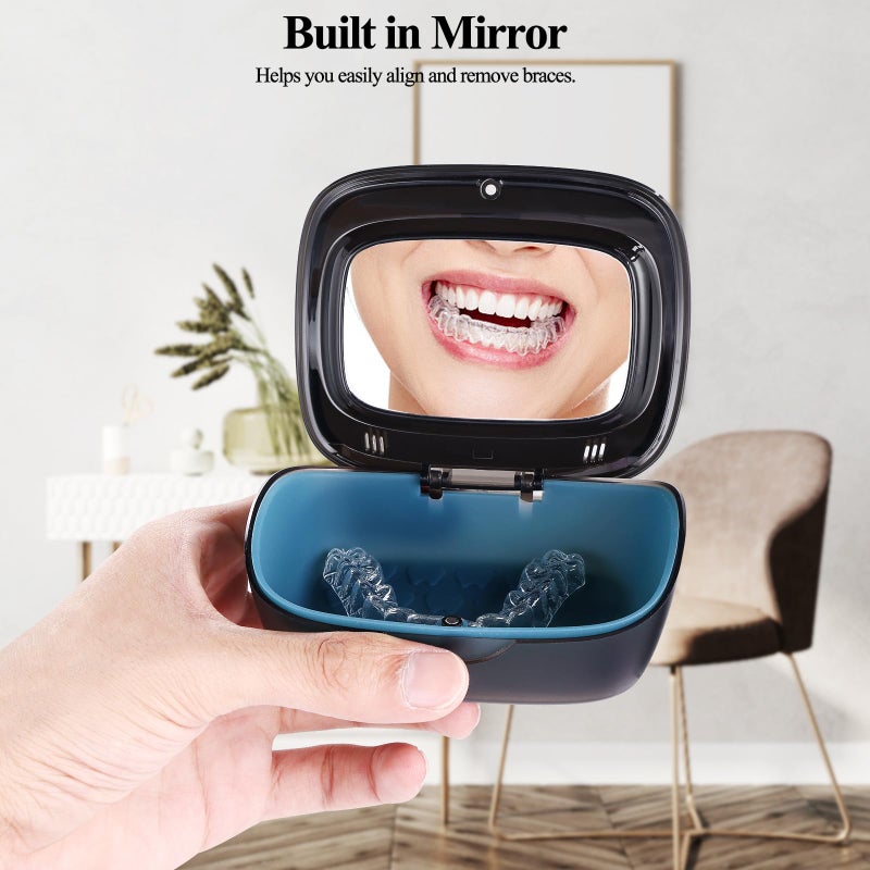 LONGMON Double Layer Aligner Case Retainer Case With Mirror, Retainer Holder With Remover Tool And Cleaning Brush With Vent Holes Compatible With Aligner Case, Retainer Case,Orthodontic Supplies Case - Image 4