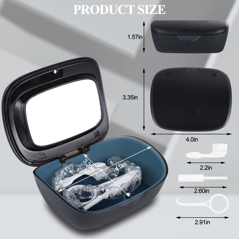 LONGMON Double Layer Aligner Case Retainer Case With Mirror, Retainer Holder With Remover Tool And Cleaning Brush With Vent Holes Compatible With Aligner Case, Retainer Case,Orthodontic Supplies Case - Image 3