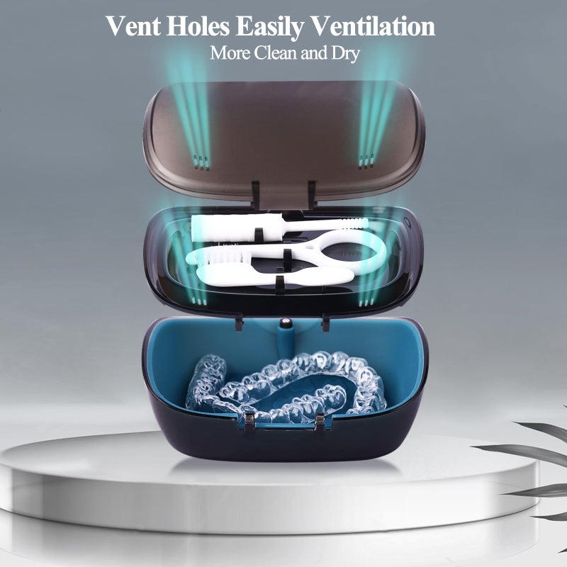 LONGMON Double Layer Aligner Case Retainer Case With Mirror, Retainer Holder With Remover Tool And Cleaning Brush With Vent Holes Compatible With Aligner Case, Retainer Case,Orthodontic Supplies Case - Image 2