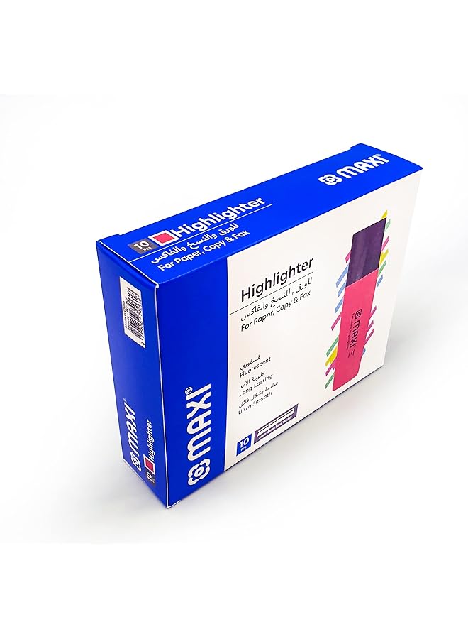 Maxi Super Fluorescent Premium Highlighter Box Of 10Pc Pink Ultra Smooth For Paper Copy And Fax  - Image 2