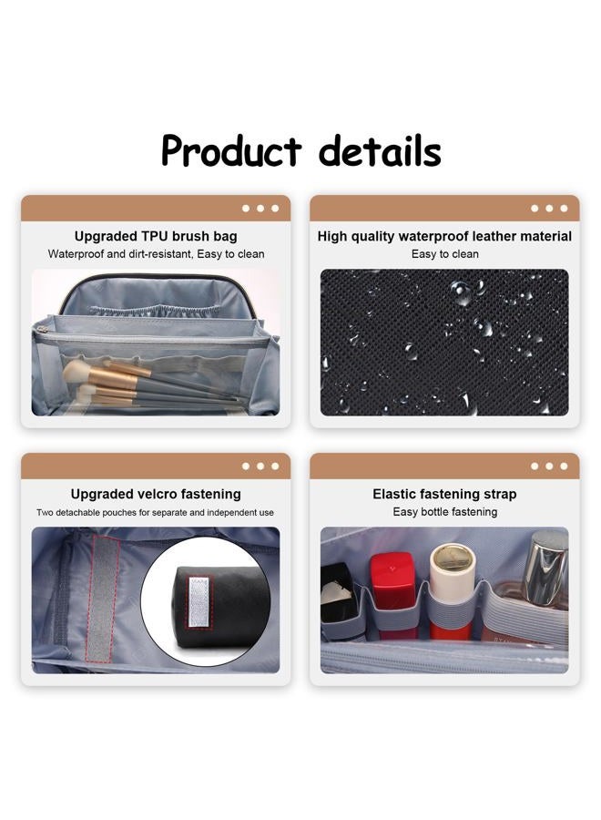 BOYATU Women Leather Travel Makeup Bag with 2 Large Portable Makeup Bags for Women, A-01-black, Travel - Image 5