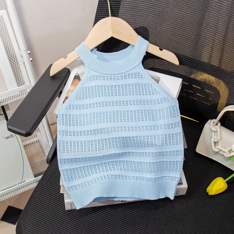 2025 New Girls Summer Suspenders Baby Style Tops Children's Summer Cute Easiest for Match Round Neck Thin Vest - Image 4