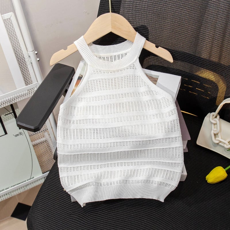 2025 New Girls Summer Suspenders Baby Style Tops Children's Summer Cute Easiest for Match Round Neck Thin Vest - Image 3