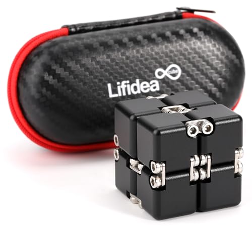 Lifidea Aluminum Alloy Metal Infinity Cube Fidget Cube 6 Colors Handheld Fidget Toy Desk Toy with Cool Case Infinity Magic Cube Relieve Stress Anxiety ADHD OCD for Kids and Adults Black - Image 1
