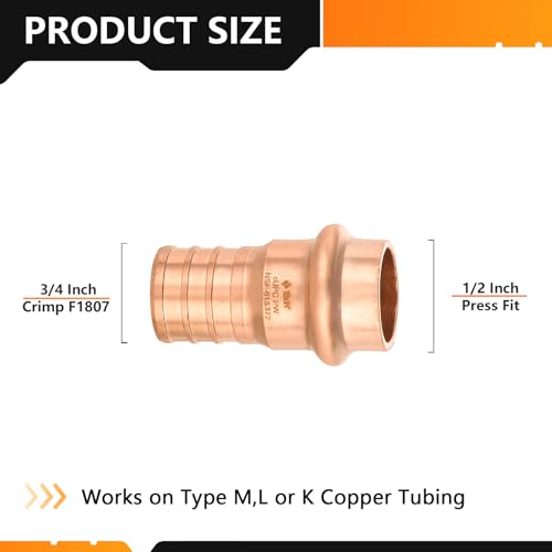 HeSun 10Pack HeSun Copper Press Fitting Adapter12 PRESS X 34 PEX F1807 Crimp CouplingPRESS013 - Image 3