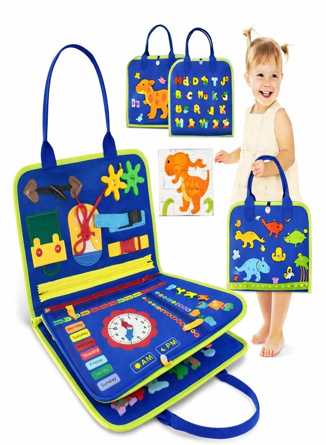 ويش كي لوحة أنشطة Wishkey Busy Board للأطفال الصغار، لعبة مونتيسوري حسية تعليمية مع 19 نشاطًا لتنمية المهارات الحركية، كتاب أنشطة ديناصور من اللباد للأطفال من عمر 1-4 سنوات، لعبة تعليمية للسفر، هدية، أزرق - Image 1