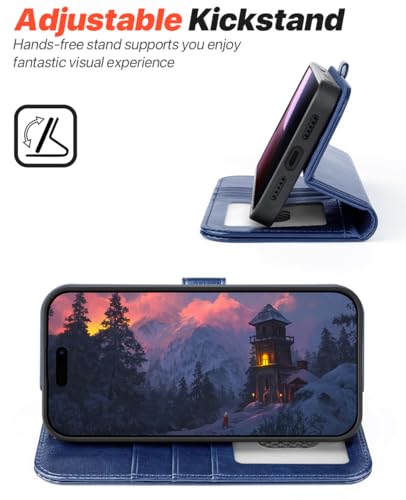 OCASE for iPhone 17 Pro Detachable Wallet Case with Card Holder, 2 in 1 PU Leather Flip Folio with RFID Blocking Stand Wrist Strap Shockproof Phone Cover 6.3 Inch 2025, Blue - Image 5