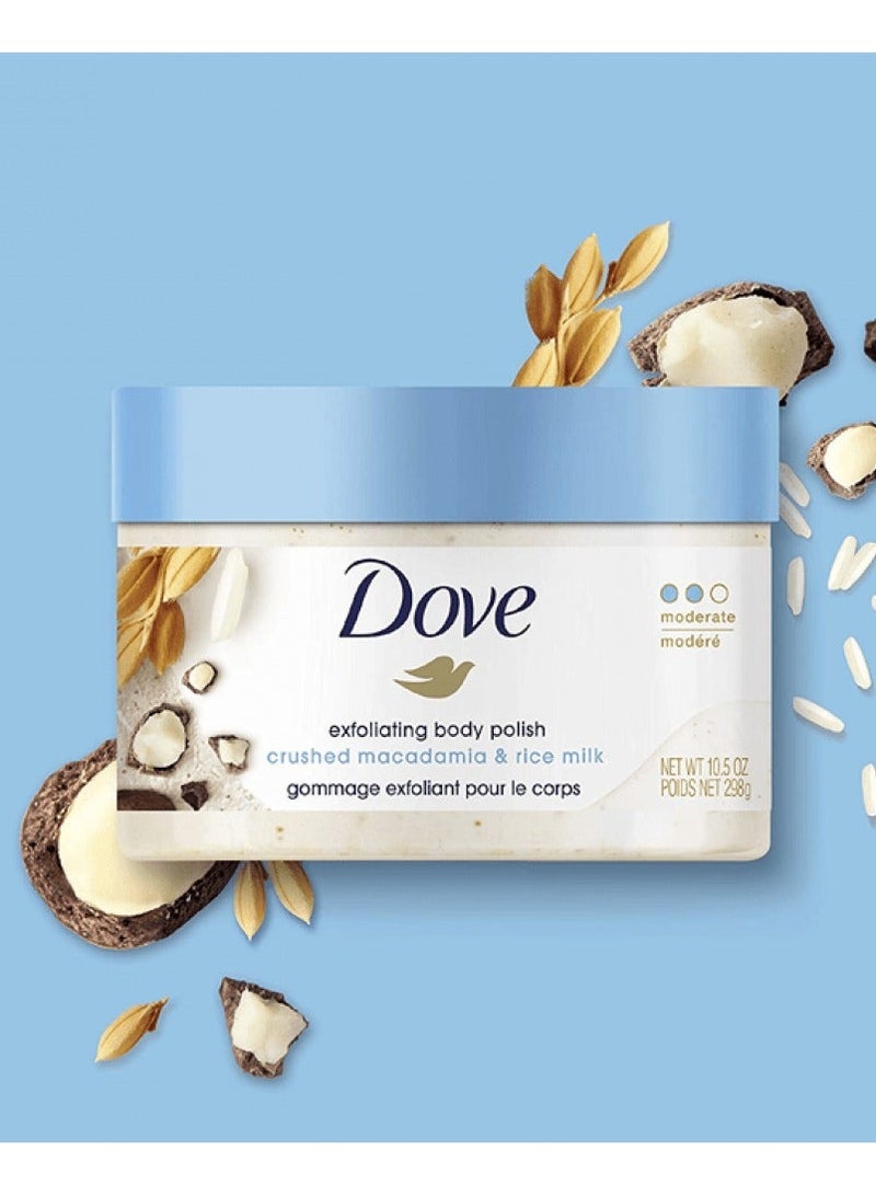 Dove Exfoliating Body Scrub With Crushed Macadamia And Rice Milk Scent 225 ml - Image 4