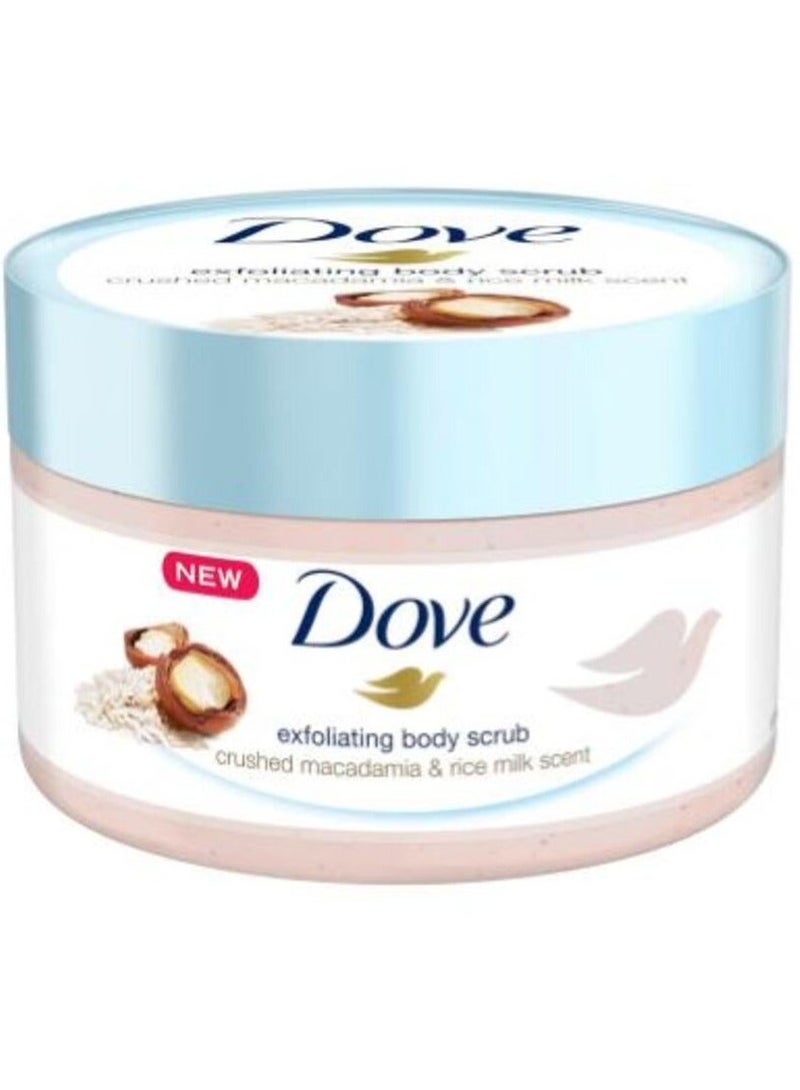 Dove Exfoliating Body Scrub With Crushed Macadamia And Rice Milk Scent 225 ml - Image 1