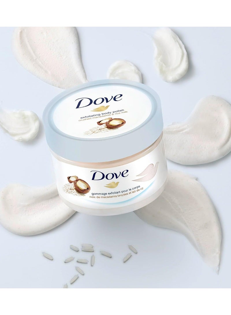 Dove Exfoliating Body Scrub With Crushed Macadamia And Rice Milk Scent 225 ml - Image 3