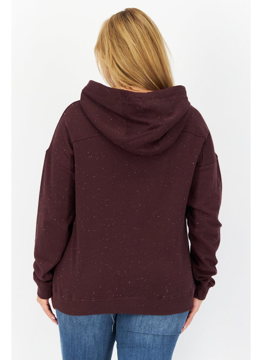 Marc New York Women Hooded Textured Sweatshirt, Maroon  - Image 4