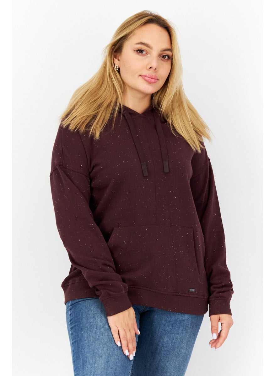 Marc New York Women Hooded Textured Sweatshirt, Maroon  - Image 1