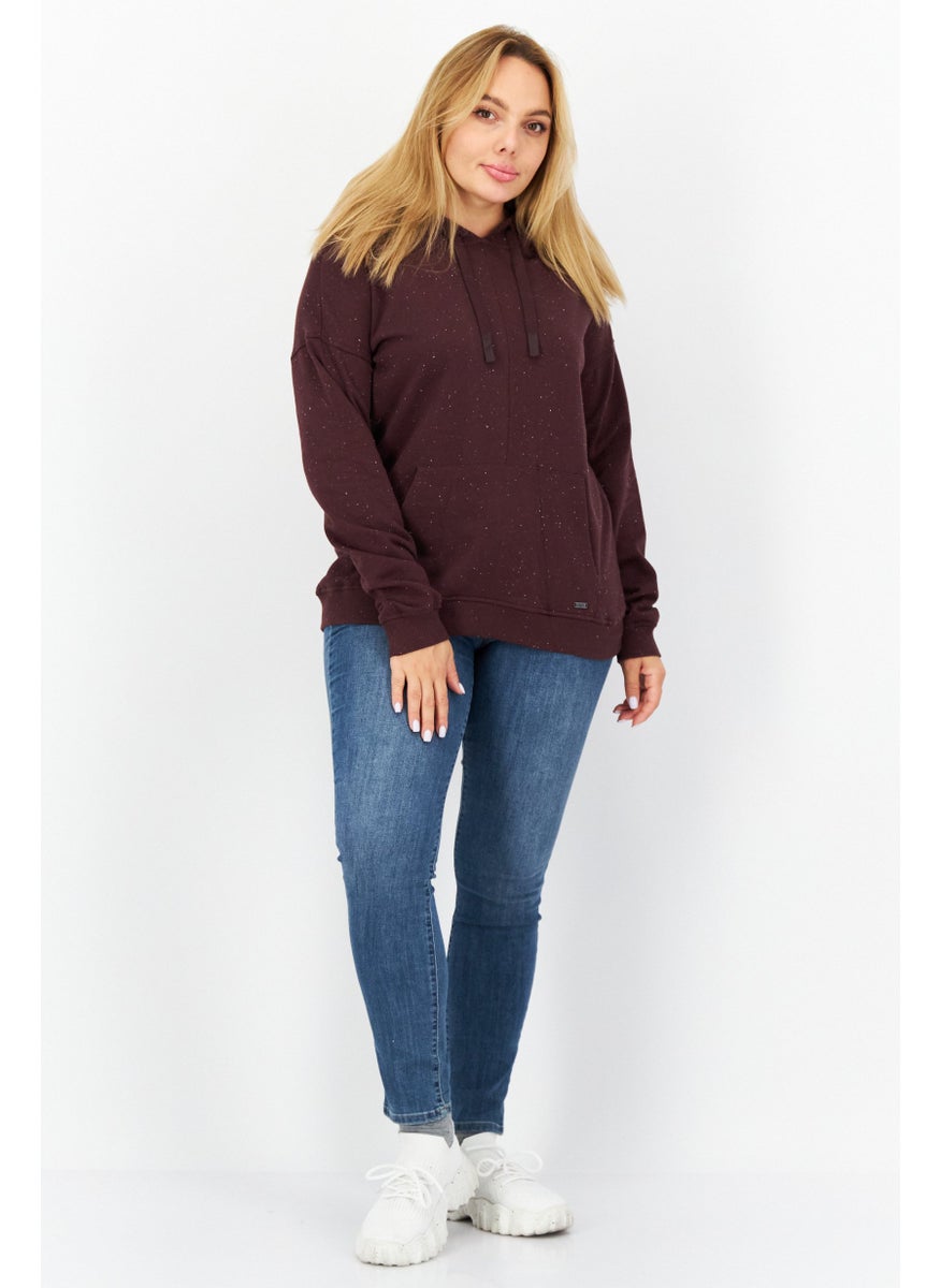 Marc New York Women Hooded Textured Sweatshirt, Maroon  - Image 3