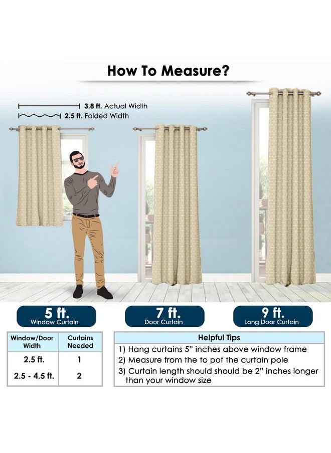 Story@Home Story@Home Blackout Door Curtains 7 Feet Long Set of 2 | Hexagon Design Door Curtain | Thermal Insulated Curtains | Room Darkening Curtains | Door Curtains for Living Room | (116 x 215 cm, Beige) | Hexagon  - Image 2