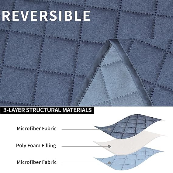 BLESSING PET SUPPLY EasyGoing Loveseat Recliner Cover Reversible Couch Cover for Double Recliner Split Sofa Cover for Each Seat Furniture Protector with Elastic Straps for Kids Dogs Pets 2 Seater Navy - Image 2