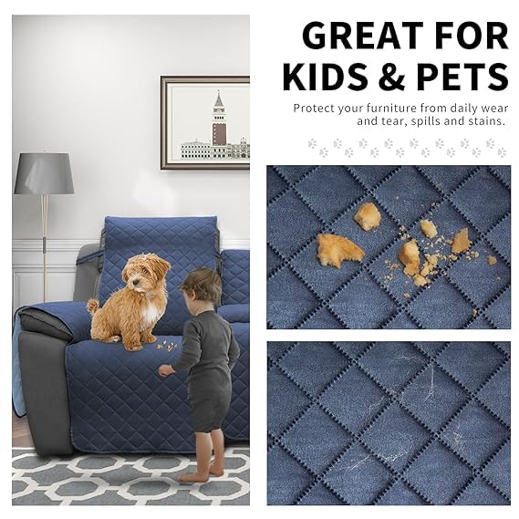 BLESSING PET SUPPLY EasyGoing Loveseat Recliner Cover Reversible Couch Cover for Double Recliner Split Sofa Cover for Each Seat Furniture Protector with Elastic Straps for Kids Dogs Pets 2 Seater Navy - Image 4