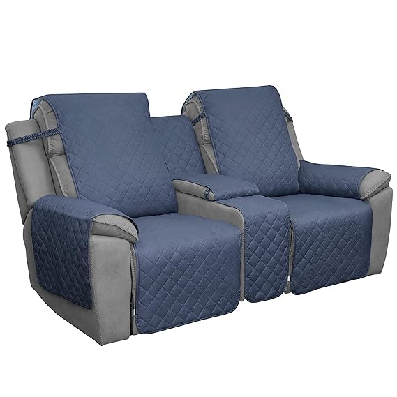 BLESSING PET SUPPLY EasyGoing Loveseat Recliner Cover Reversible Couch Cover for Double Recliner Split Sofa Cover for Each Seat Furniture Protector with Elastic Straps for Kids Dogs Pets 2 Seater Navy - Image 1