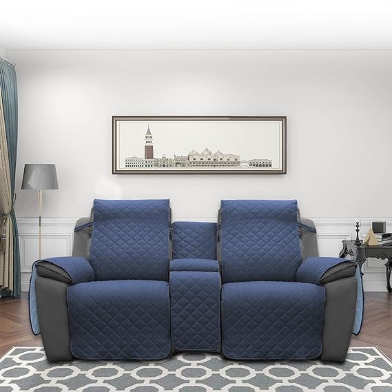 BLESSING PET SUPPLY EasyGoing Loveseat Recliner Cover Reversible Couch Cover for Double Recliner Split Sofa Cover for Each Seat Furniture Protector with Elastic Straps for Kids Dogs Pets 2 Seater Navy - Image 5