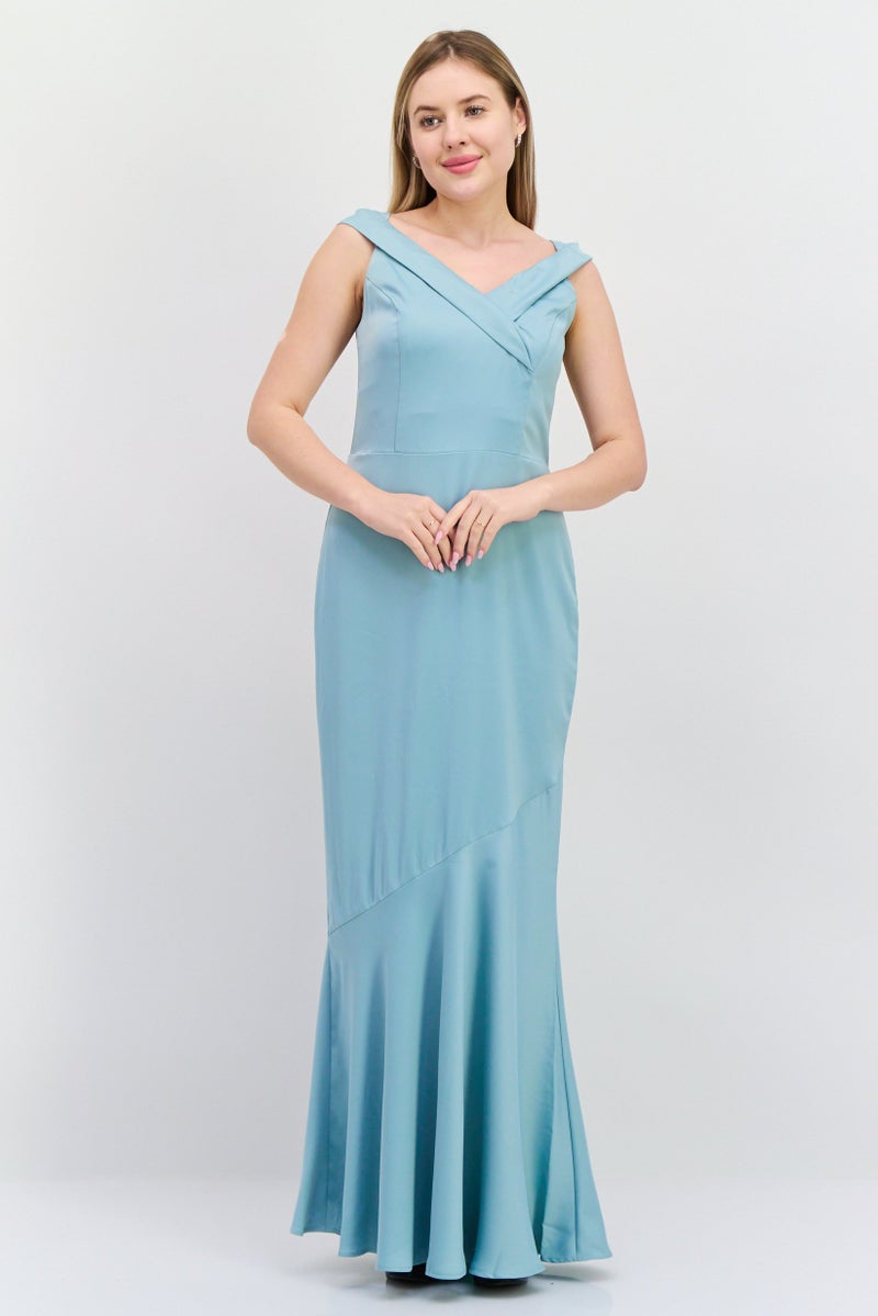 Oasis Women Plain Casual Maxi Dress, Sage Blue - Image 1