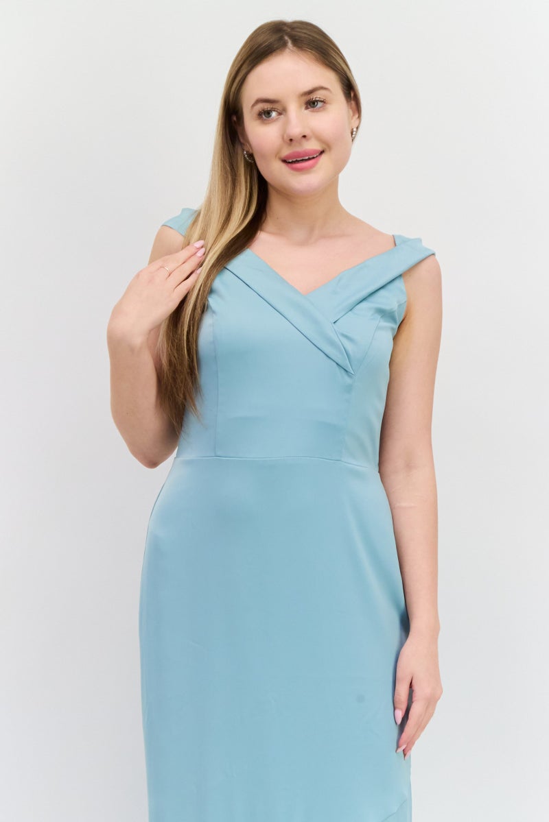 Oasis Women Plain Casual Maxi Dress, Sage Blue - Image 2