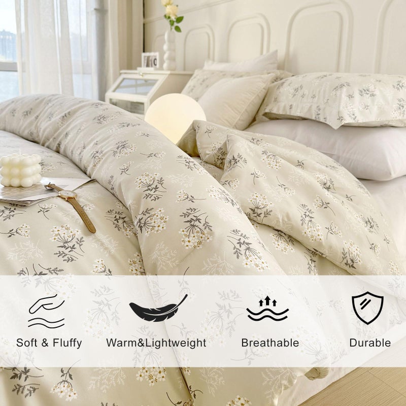 EAVD Boho Floral Comforter Set Queen Soft Washed Microfiber Garden Beige Floral Bedding Queen Comforter Set Reversible Botanical Bedding Set with 2 Pillowcases - Image 2