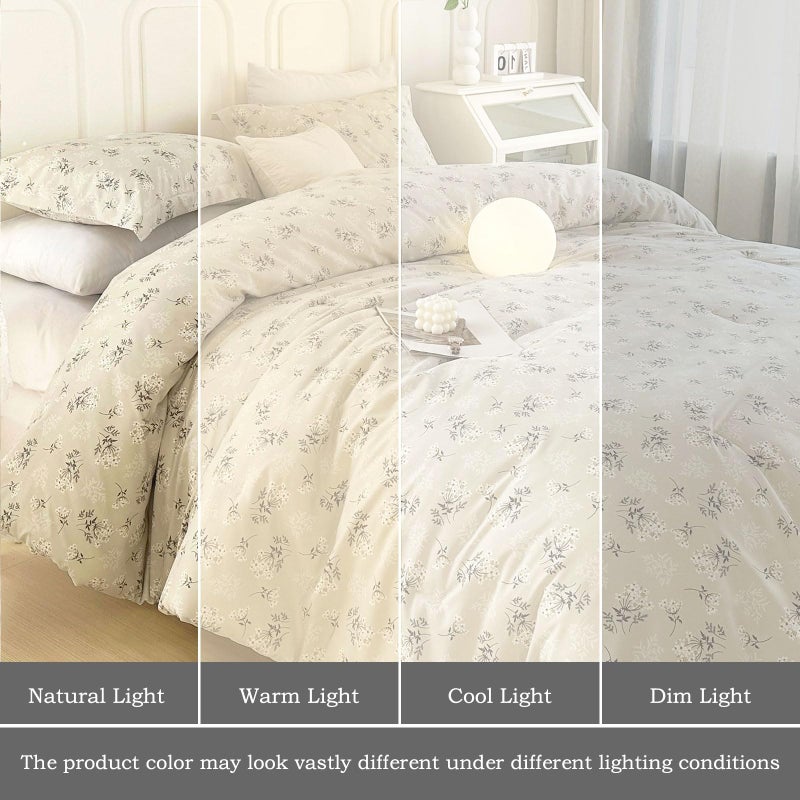 EAVD Boho Floral Comforter Set Queen Soft Washed Microfiber Garden Beige Floral Bedding Queen Comforter Set Reversible Botanical Bedding Set with 2 Pillowcases - Image 4