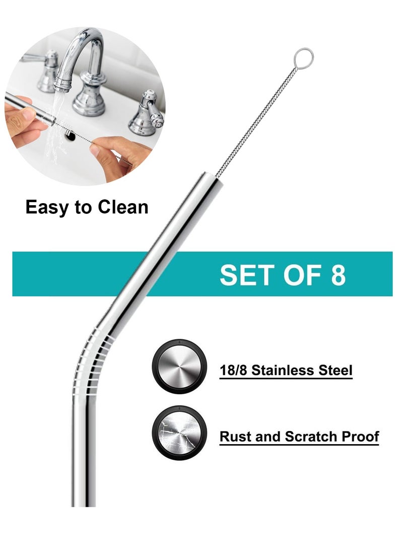 Homify 8 Pack Reusable Stainless Steel Metal Straws with Cleaning Brush, Long Straight Bent Metal Straw for Tumbler & Coffee Mug Suitable for 30 oz and 20 oz Stanley Cup - Image 4