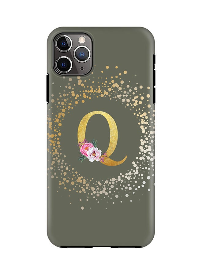 Stylizedd Monogram Tough Series for Apple iPhone 11 Pro Max Custom Initials Floral Pattern Tough Pro Dual Layer hybrid PC inner TPU protection Alphabet- Q (Olive Green) - Image 1