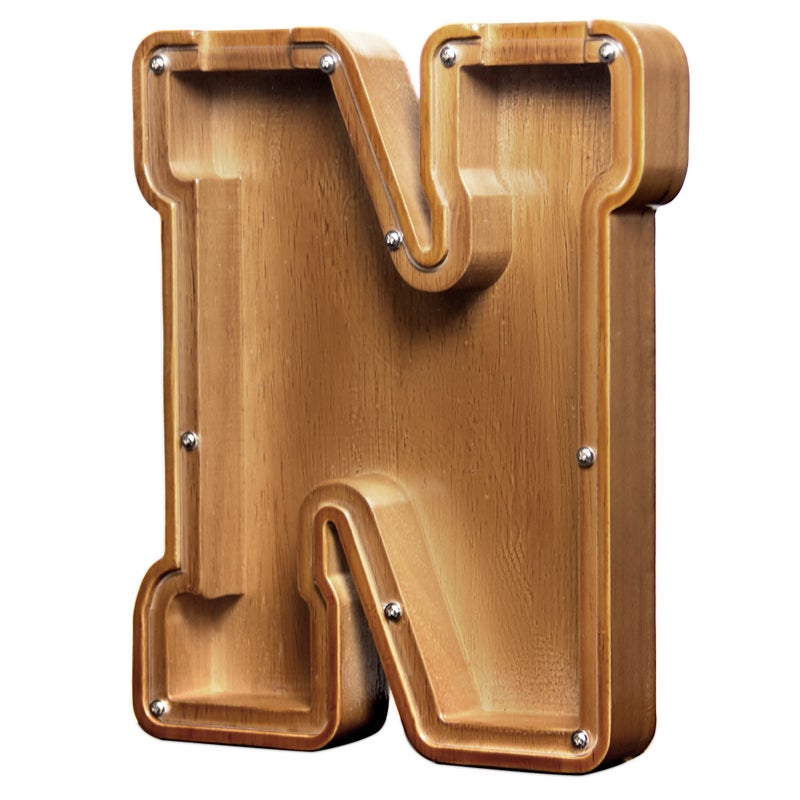 AORCMITN Large Wooden Letter Coin Personalized Piggy Bank for Boys Girls Kids Toddler Adults Money Bank Best Gift for Friends 92 InchN - Image 3