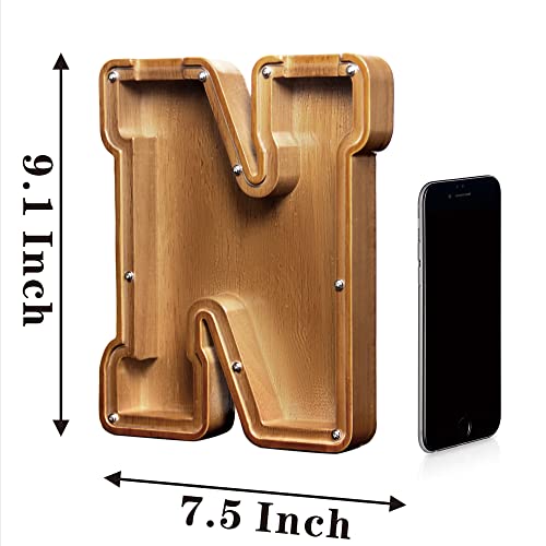 AORCMITN Large Wooden Letter Coin Personalized Piggy Bank for Boys Girls Kids Toddler Adults Money Bank Best Gift for Friends 92 InchN - Image 5