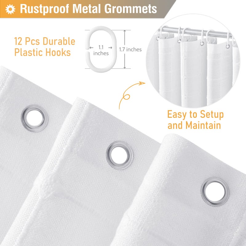 BTTN BTTN Boho Long Shower Curtain  72x78 Inch Long Linen Ultra Thick Fabric Shower Curtain Set with Plastic Hooks  Tall Modern Farmhouse Country Neutral Textured Cloth Shower Curtains for Bathroom  White - Image 5