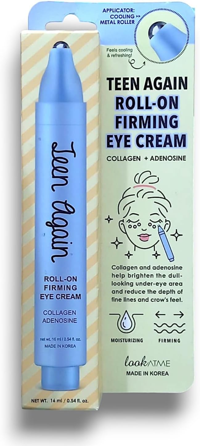 Look At Me Teen Again RollOn Firming Eye Cream with Collagen and Adenosine Cooling Metal Roller Made in Korea 16mL