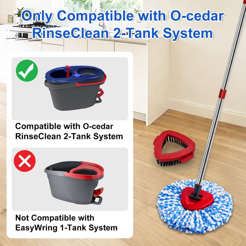 GFRED Spin Mop Handle Mop Heads and Base Replacement Sets Compatible with O Cedar EasyWring Rinseclean 2 Tank System, Flexible & Reusable(1 Sets Stainless Steel Handle & 2 Refills & 1 Base & 1 Scrub Brush) - Image 3