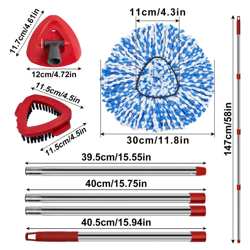 GFRED Spin Mop Handle Mop Heads and Base Replacement Sets Compatible with O Cedar EasyWring Rinseclean 2 Tank System, Flexible & Reusable(1 Sets Stainless Steel Handle & 2 Refills & 1 Base & 1 Scrub Brush) - Image 2