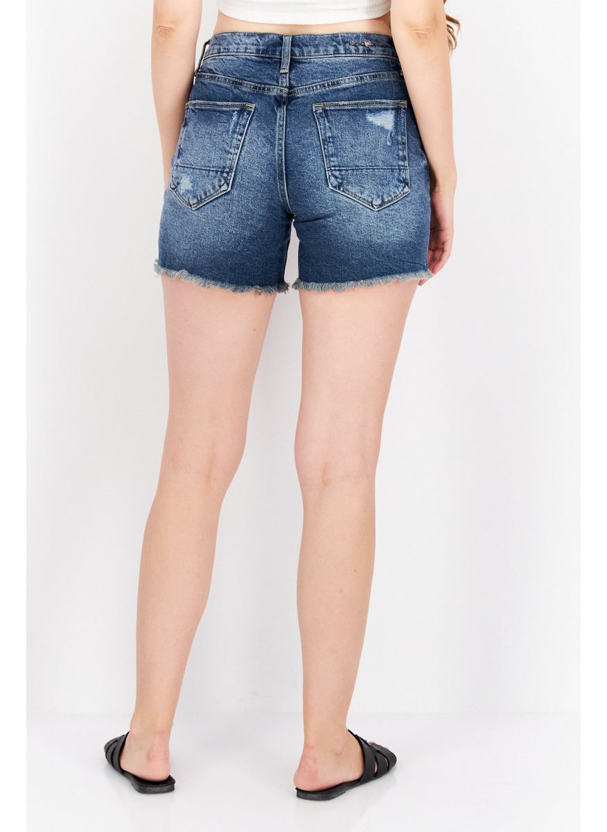Earnest Sewn Women Washed Denim Shorts, Blue  - Image 4